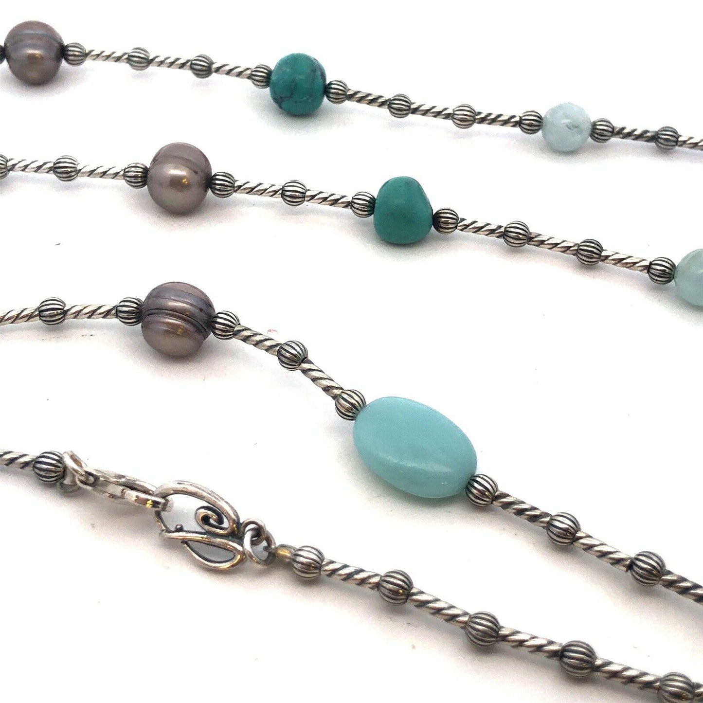 Native American Carolyn Pollack 925 Silver Turquoise Pearl Beaded Necklace