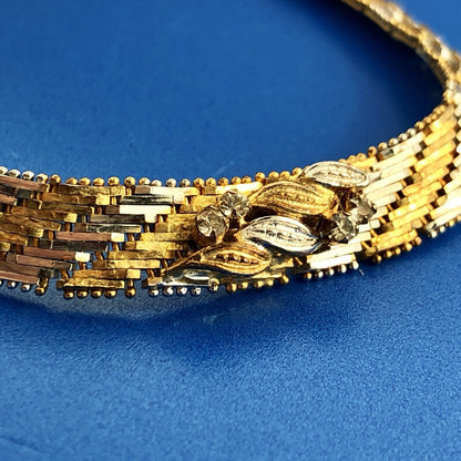 Sterling Silver 925 Diamond Two Tone Textured Weave Link V Necklace