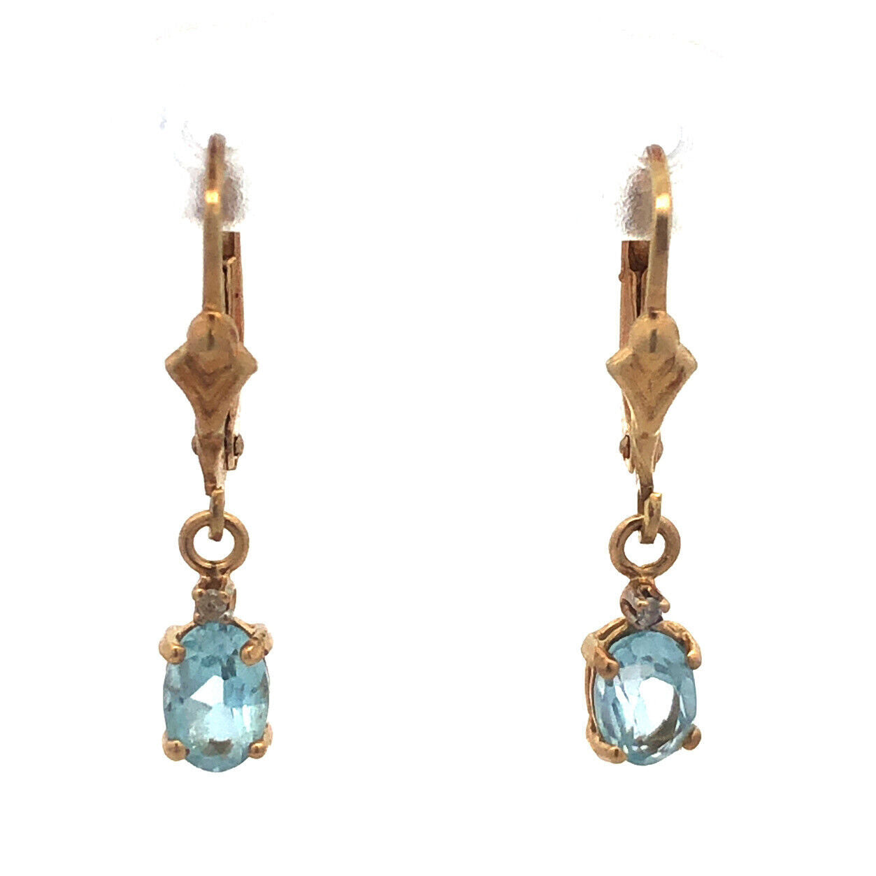 Designer ADL 10K Yellow Gold Oval Blue Topaz December Occasion Dangle Earrings