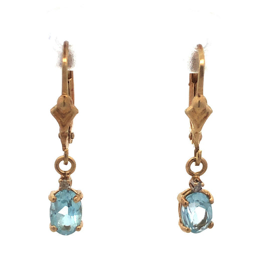 Designer ADL 10K Yellow Gold Oval Blue Topaz December Occasion Dangle Earrings