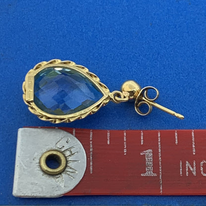 Designer Italy 18K Yellow Gold Pear Cushion Cut Blue Topaz Dangle Drop Earrings