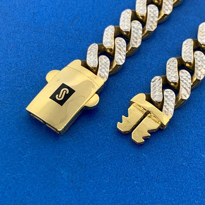 Monaco 10K Yellow White Gold Diamond Cut Miami Cuban Link 9mm Chain Bracelet