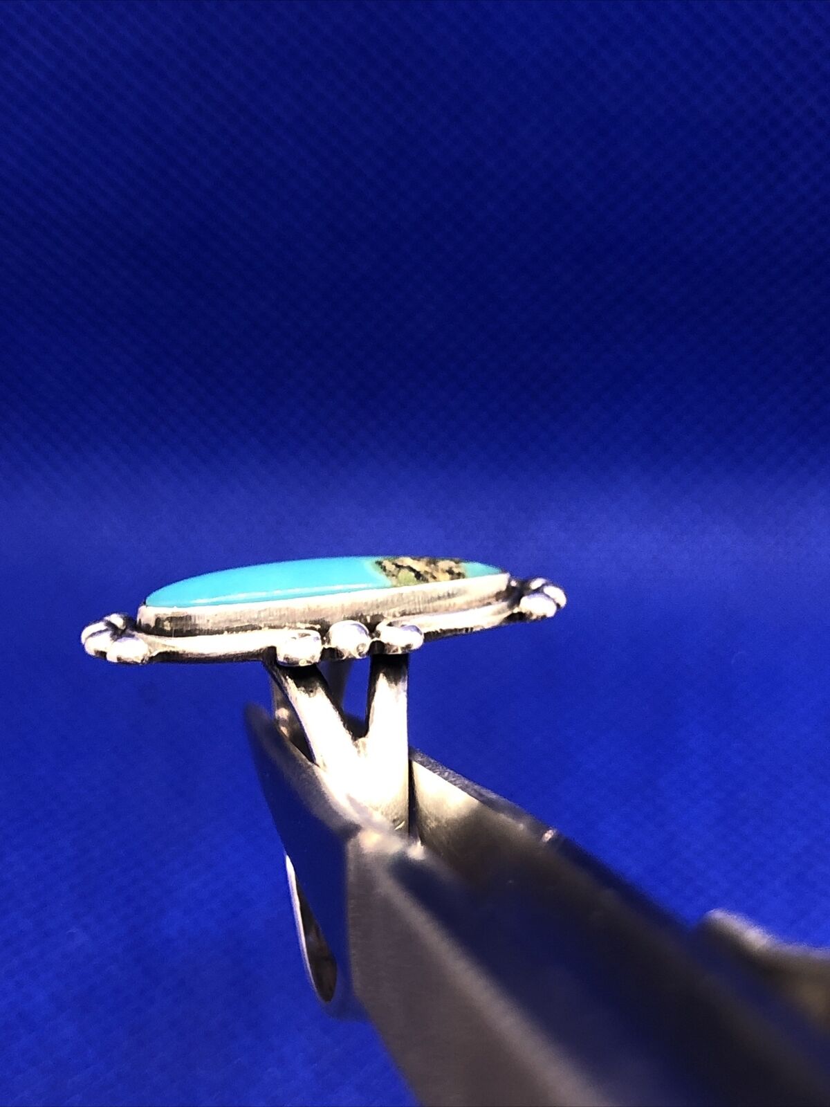 Native American Signed 925 Sterling Silver Oval Turquoise Ring