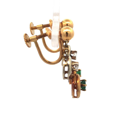 Naomi 14K White Yellow Rose Gold Diamond Emerald Drop Dangle Screw Back Earrings