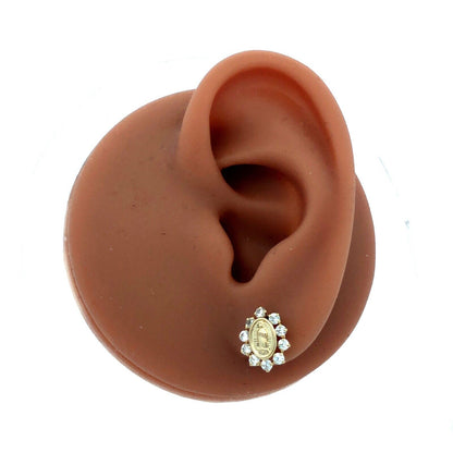 Designer GE 14K Yellow Gold Cubic Zirconia Our Lady Guadeloupe Stud Earrings