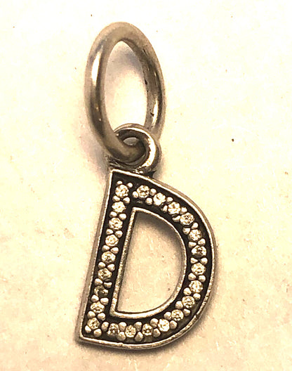 Retired PANDORA ALE 925 Sterling Silver Cubic Zirconia Initial D  791316CZ Charm
