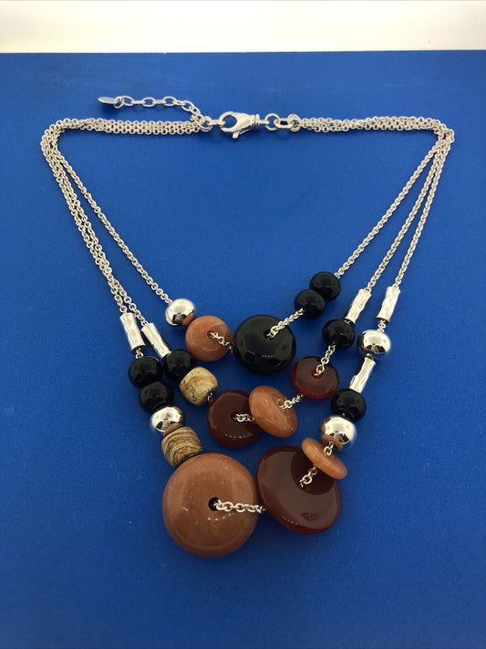 RLM Studio Robert Lee Morris Sterling Silver Mixed Gemstone Three Tier Necklace