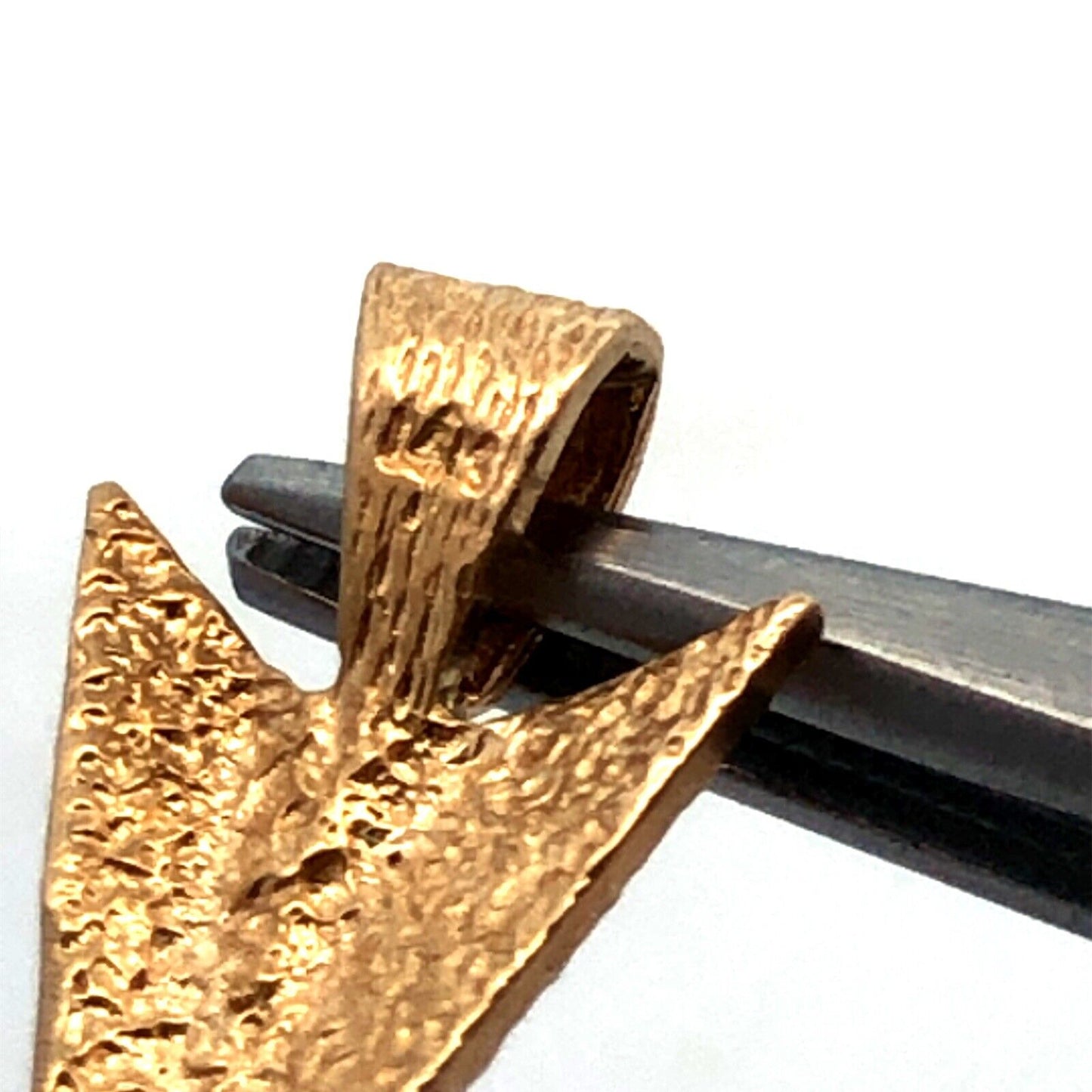14K Yellow Gold Hammered Textured Arrow Head Triangle Pendant