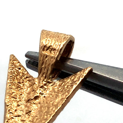 14K Yellow Gold Hammered Textured Arrow Head Triangle Pendant