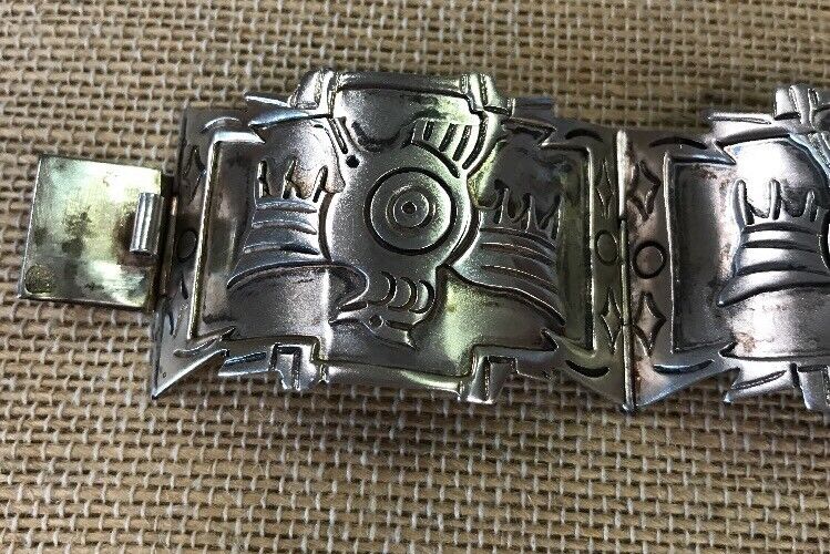 Mexico Sterling Silver 925 3D Peyote Design Four Panel Hinged Cuff Bracelet