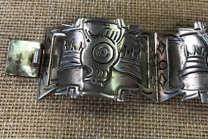 Mexico Sterling Silver 925 3D Peyote Design Four Panel Hinged Cuff Bracelet