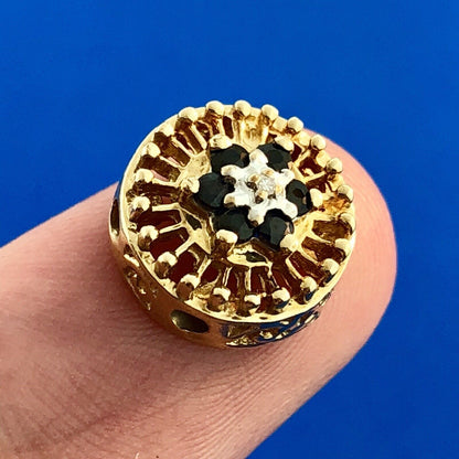 Designer OMG 10K Yellow Gold Blue Sapphire Cluster Slide Charm Diamond Accent
