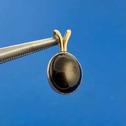 Lovely 14K Yellow Gold Black Star Sapphire Petite Charm Pendant