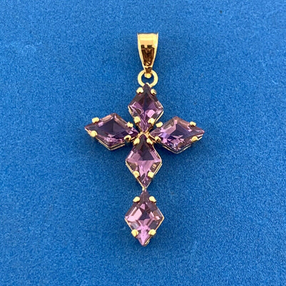 Designer Mexico 14K Yellow Gold Amethyst Religious Communion Cross Pendant