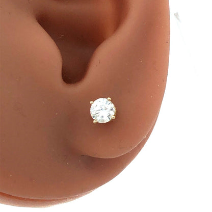 Estate 14K Yellow Gold Round Diamond Solitaire Stud Earrings
