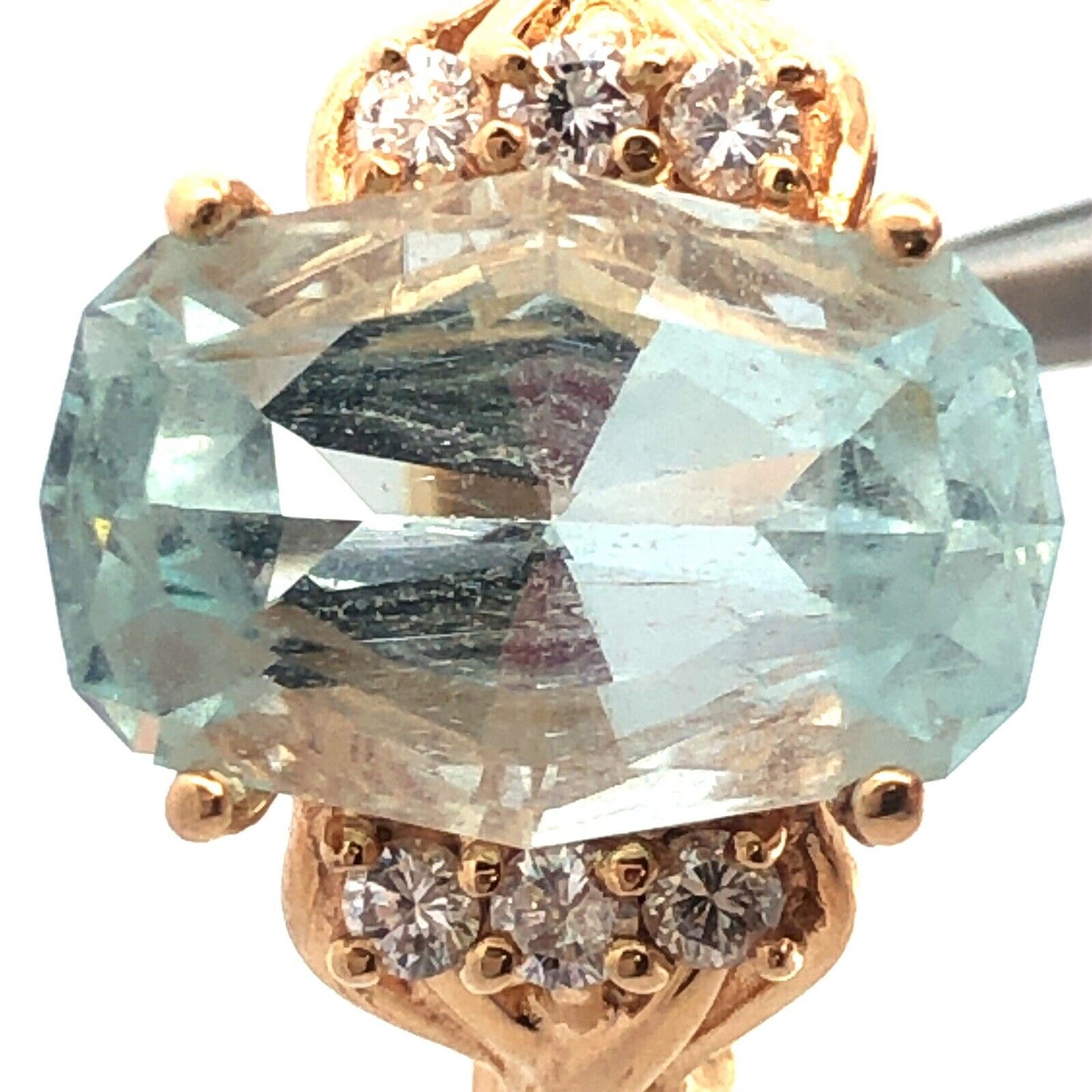 Designer 14K Yellow Gold Blue Topaz Diamond Statement Cocktail Ring Size 8.25