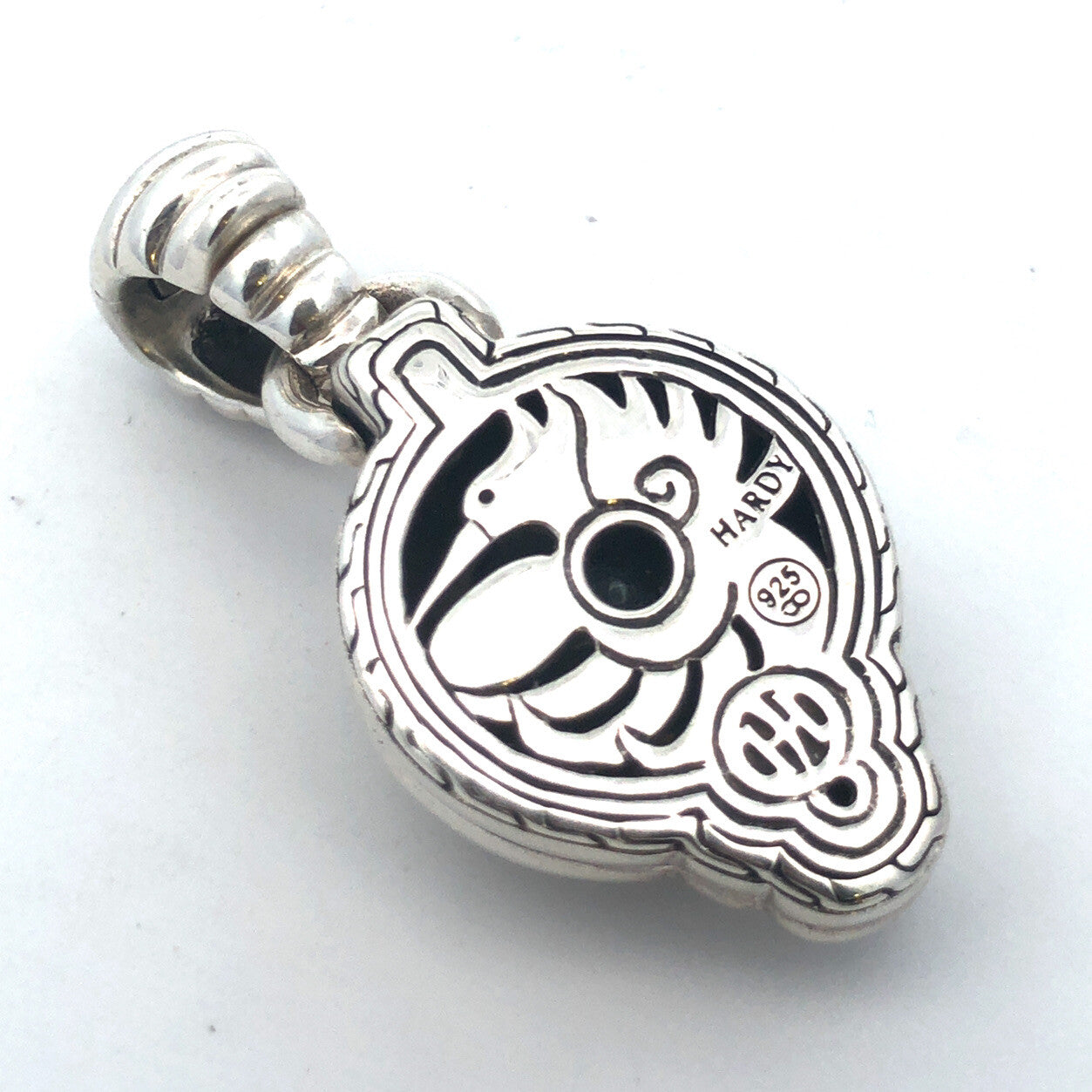 John Hardy JH 925 Sterling Silver Cushion Cut Hematite Enhancer Pendant