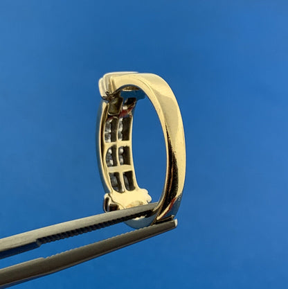 14K Yellow White Gold Princess Pave Diamond Modernist Wedding Band Ring