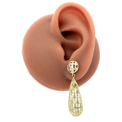 14K Yellow Gold Tear Drop Textured Basket Weave Dangle Stud Earrings
