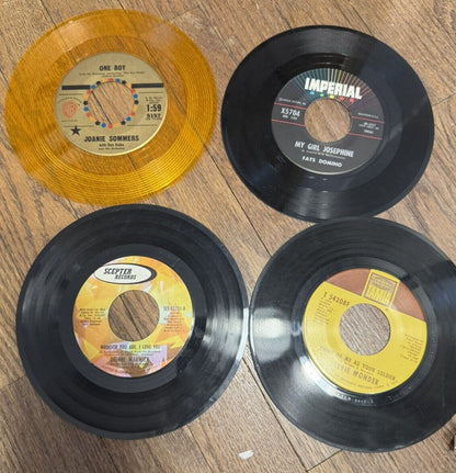 1960's Red Leather RECORDS Book Containing Ten 45 Mixed Artists Vinyl Lot