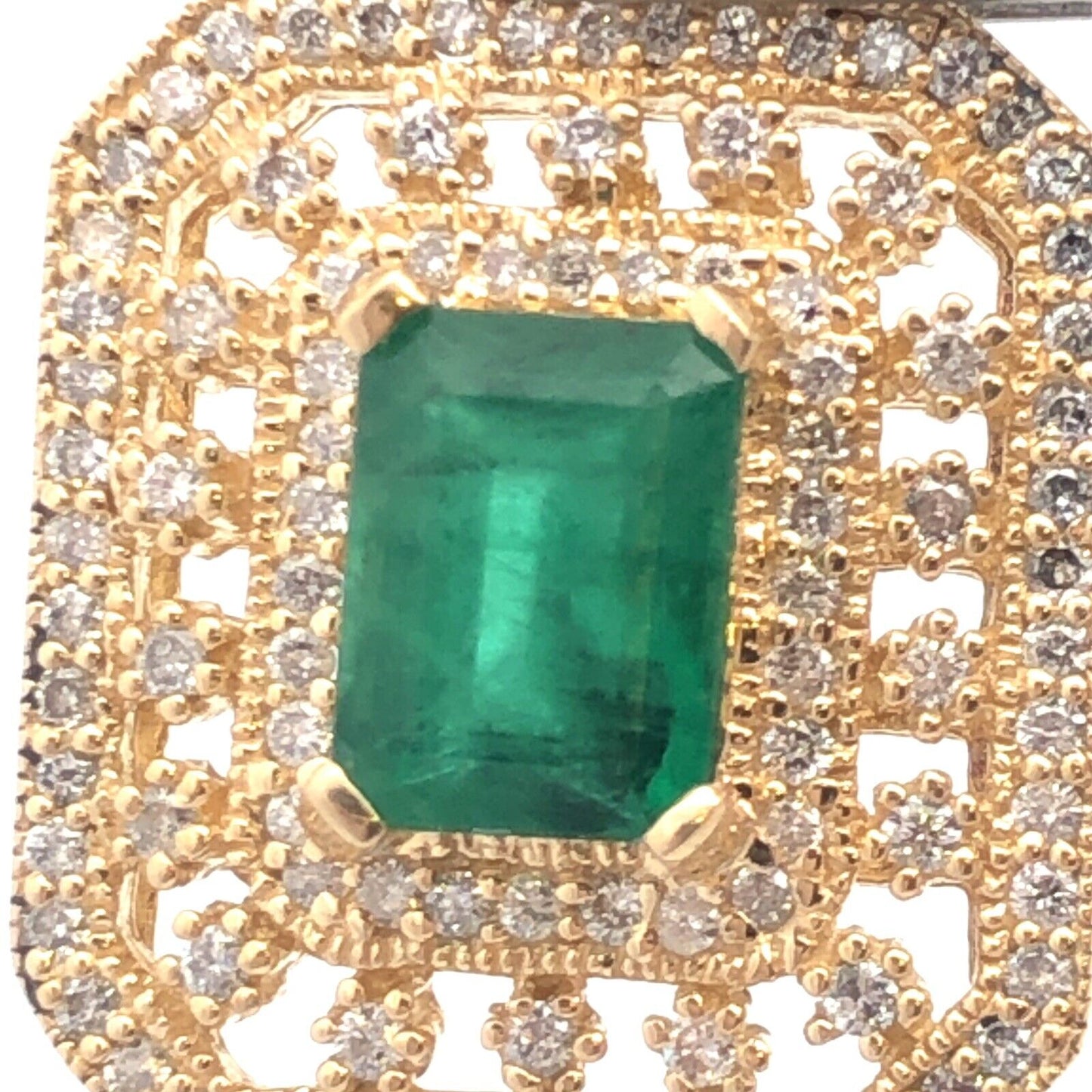 Designer 14K Yellow Gold Emerald Diamond Triple Halo Statement Estate Pendant