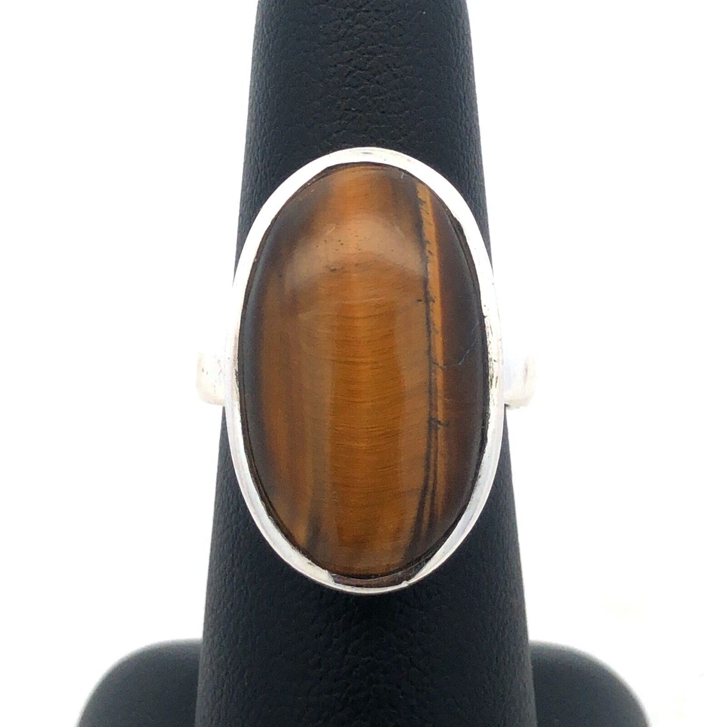 Designer 925 Sterling Silver Oval Tiger's Eye Cabochon Statement Ring