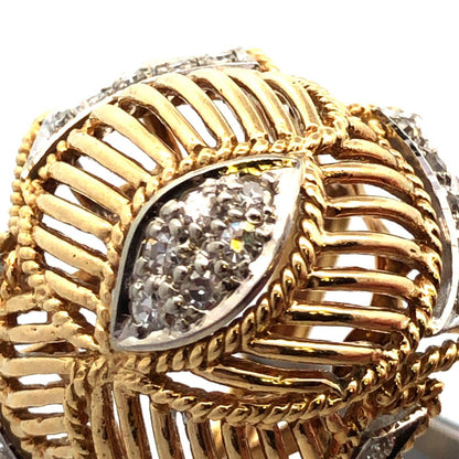 Vintage 10K Yellow Gold White Topaz Dome Cocktail Statement Ring