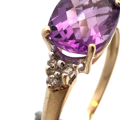 Designer AV 14K Yellow Gold Cushion Cut Purple Amethyst Solitaire Diamond Ring