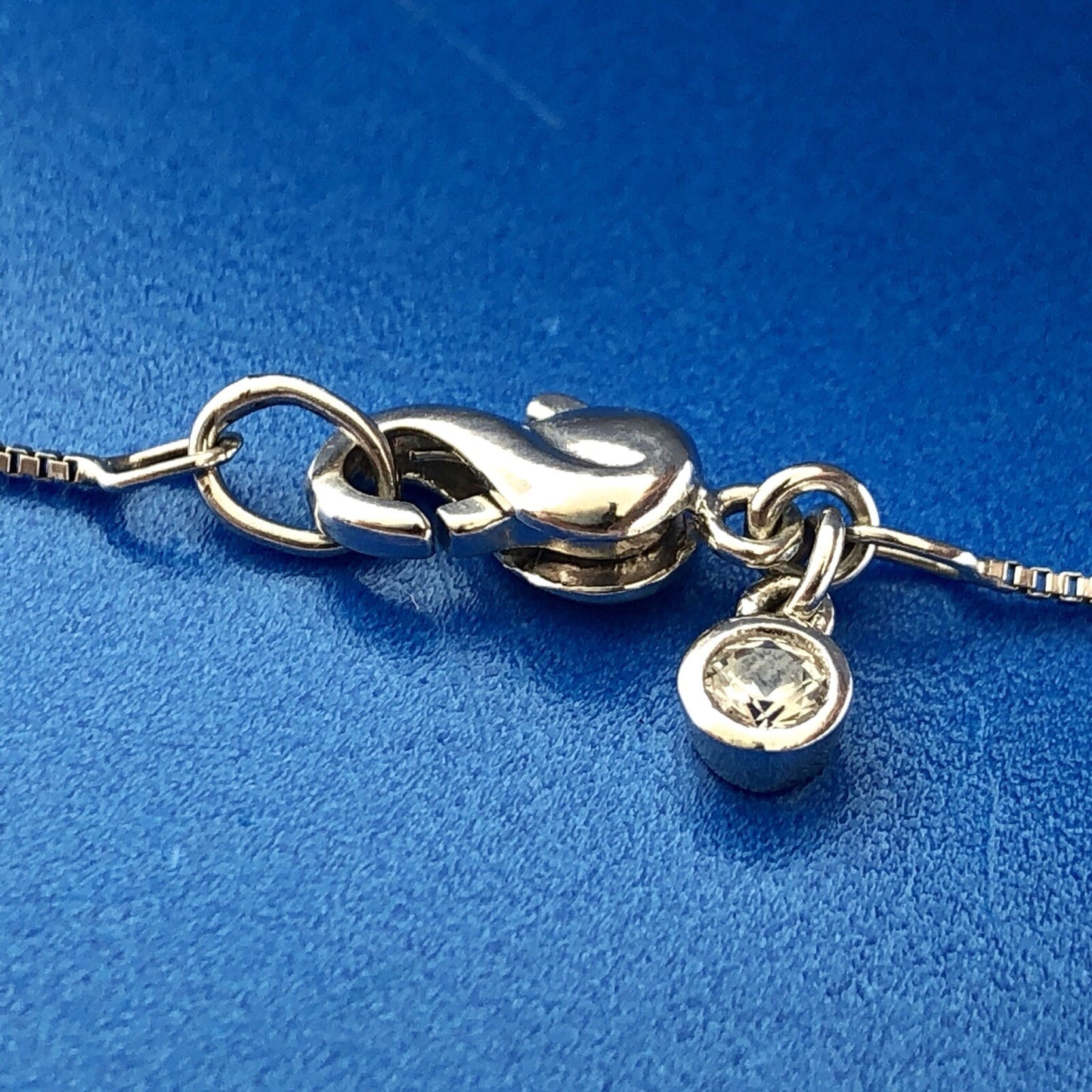 Designer RL Sterling Silver Cubic Zirconia Drop Charm Adornment Chain Necklace