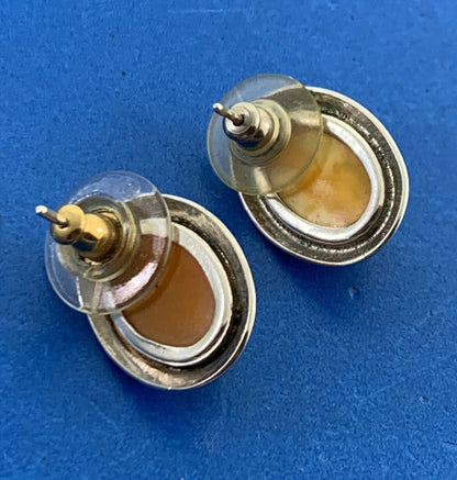 Vintage Orange Lucite 925 Sterling Silver Oval Stud Earrings