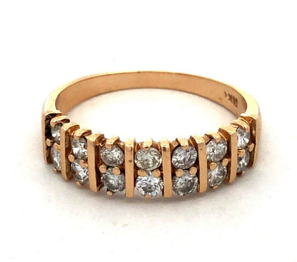 Estate 14K Yellow Gold Round Diamond Wedding Anniversary Band Ring