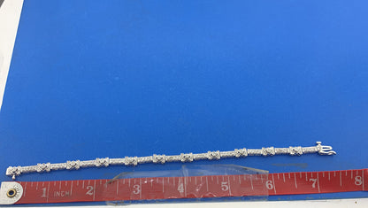14K White Gold Diamond Panel Bar Link Tennis Bracelet