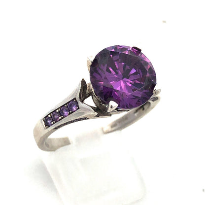 Designer Jeulia 925 Sterling Silver Round Amethyst Solitaire Engagement Ring
