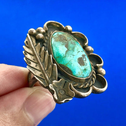 Vintage Native American 925 Sterling Silver Turquoise Statement Finger Ring