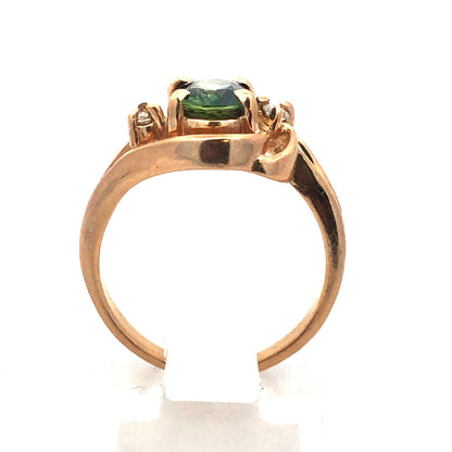 Estate 14k Yellow Gold Green Sapphire Diamond Accent Openwork Anniversary Ring