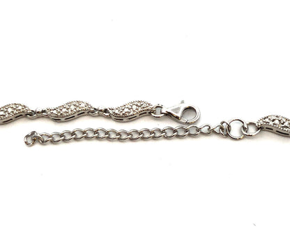 Blue and White Cubic Zirconia 925 Sterling Silver Flower Stations Necklace