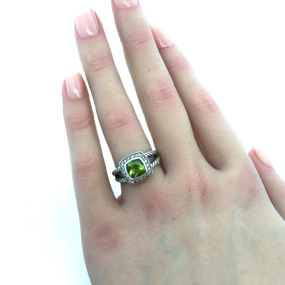 Designer David Yurman 925 Sterling Silver Prasiolite Diamond Halo Albion Ring