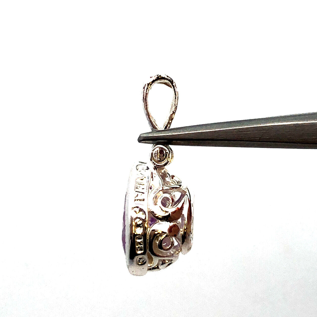 Designer 925 Sterling Silver Oval Purple Cubic Zirconia Filigree Charm Pendant