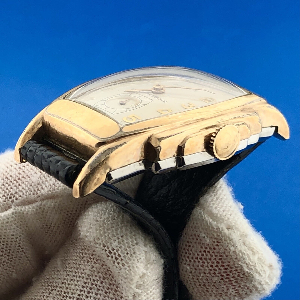 Mid Century Benrus Shock Absorber Model BB3 Gold Filled Step Bezel Tank Watch