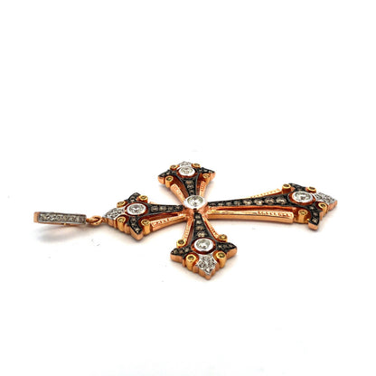 Designer 18K Rose Gold Round White Chocolate Yellow Diamond Large Cross Pendant