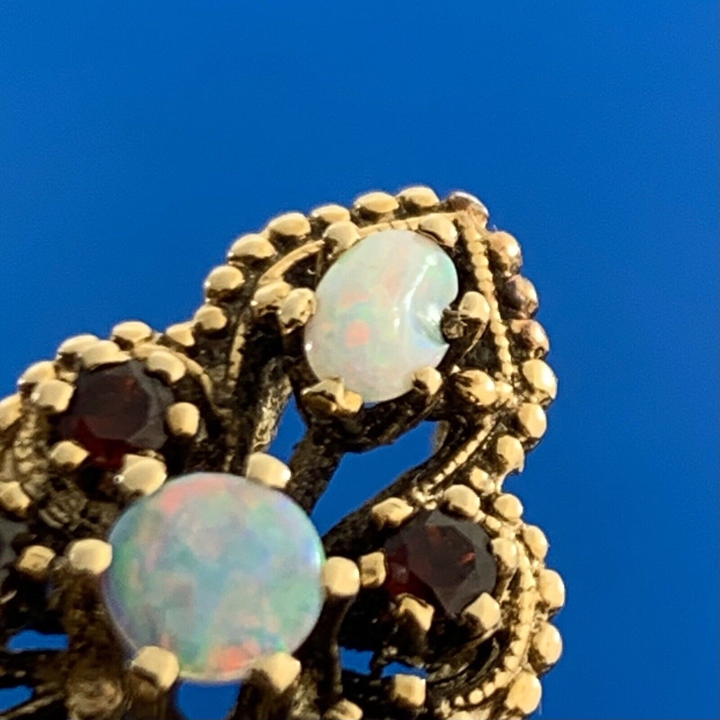 Designer Vintage SB Opal & Garnet 14K Yellow Gold Statement Ring