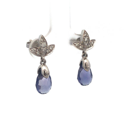 Gorgeous 14k White Gold Faceted Tanzanite Diamond Floral Dangle Earrings