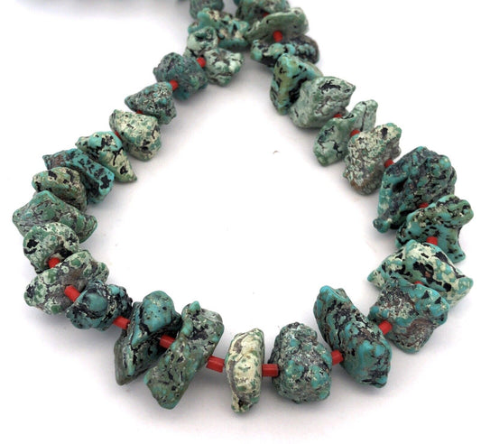 Vintage Native American Silver Tone Turquoise Coral Bead Statement Necklace
