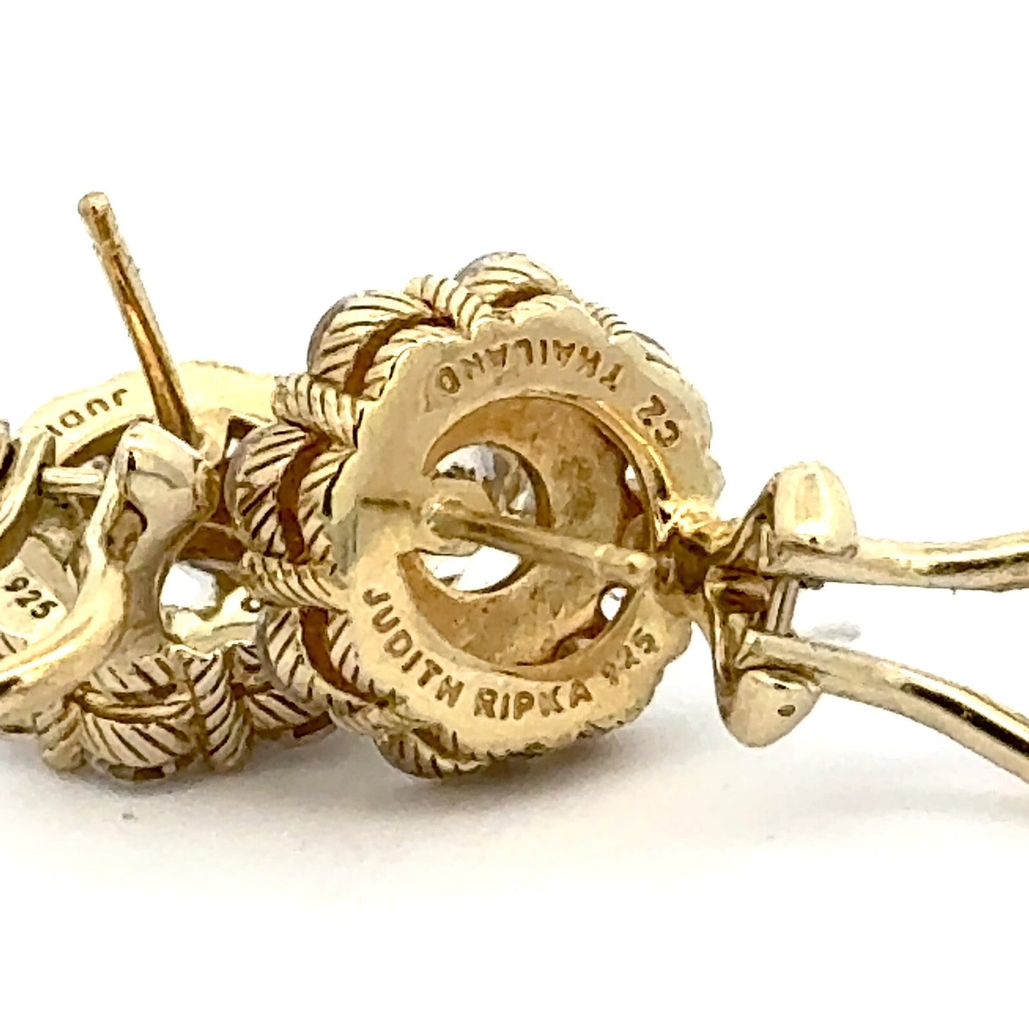 Judith Ripka 925 Sterling Silver Vermeil Cubic Zirconia Floral Cluster Earrings