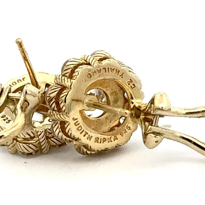 Judith Ripka 925 Sterling Silver Vermeil Cubic Zirconia Floral Cluster Earrings