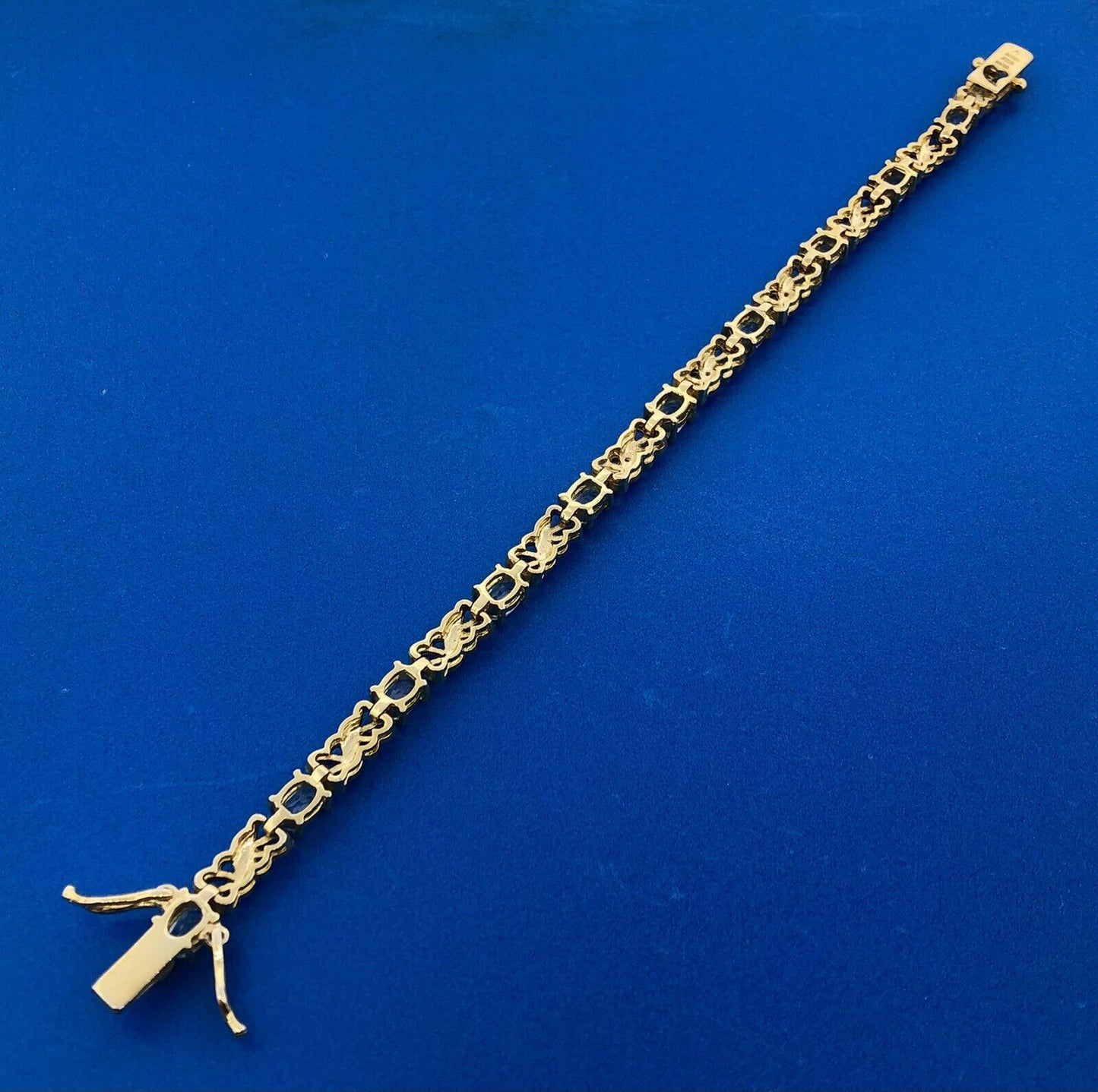 Gold Vermeil Sterling Silver 925 Blue Topaz Diamond 7.5" Tennis Bracelet