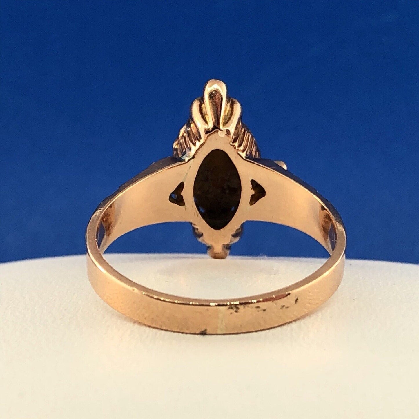 Art Deco Art Nouveau 10K Rose Gold Tigers Eye Seed Pearl Cocktail Ring