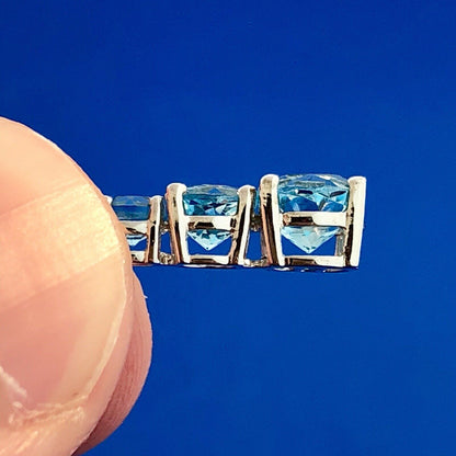 Designer 10K White Gold Round Blue Topaz Journey Pendant Necklace
