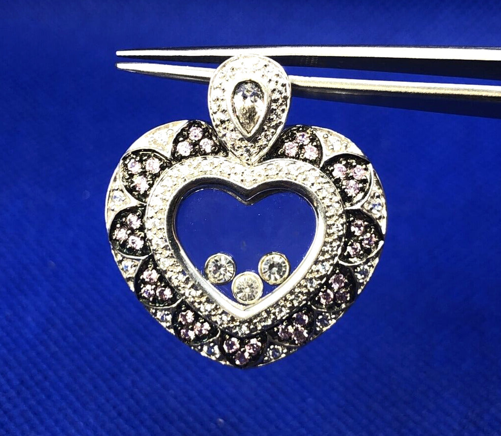 Meda White and Pink Tourmaline 925 Sterling Silver Heart Floater Pendant