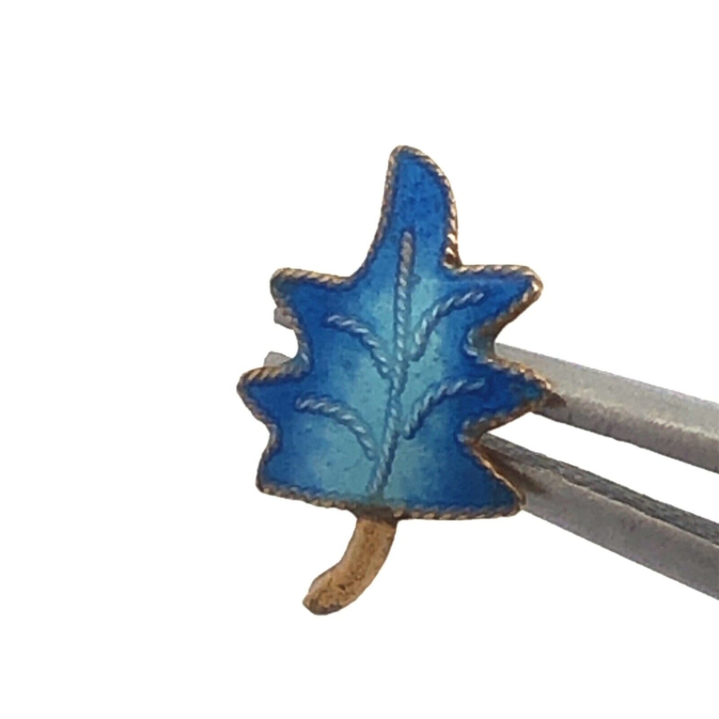 Vintage 925 Sterling Silver Vermeil Blue Enamel Leaf Nature Stud Earrings